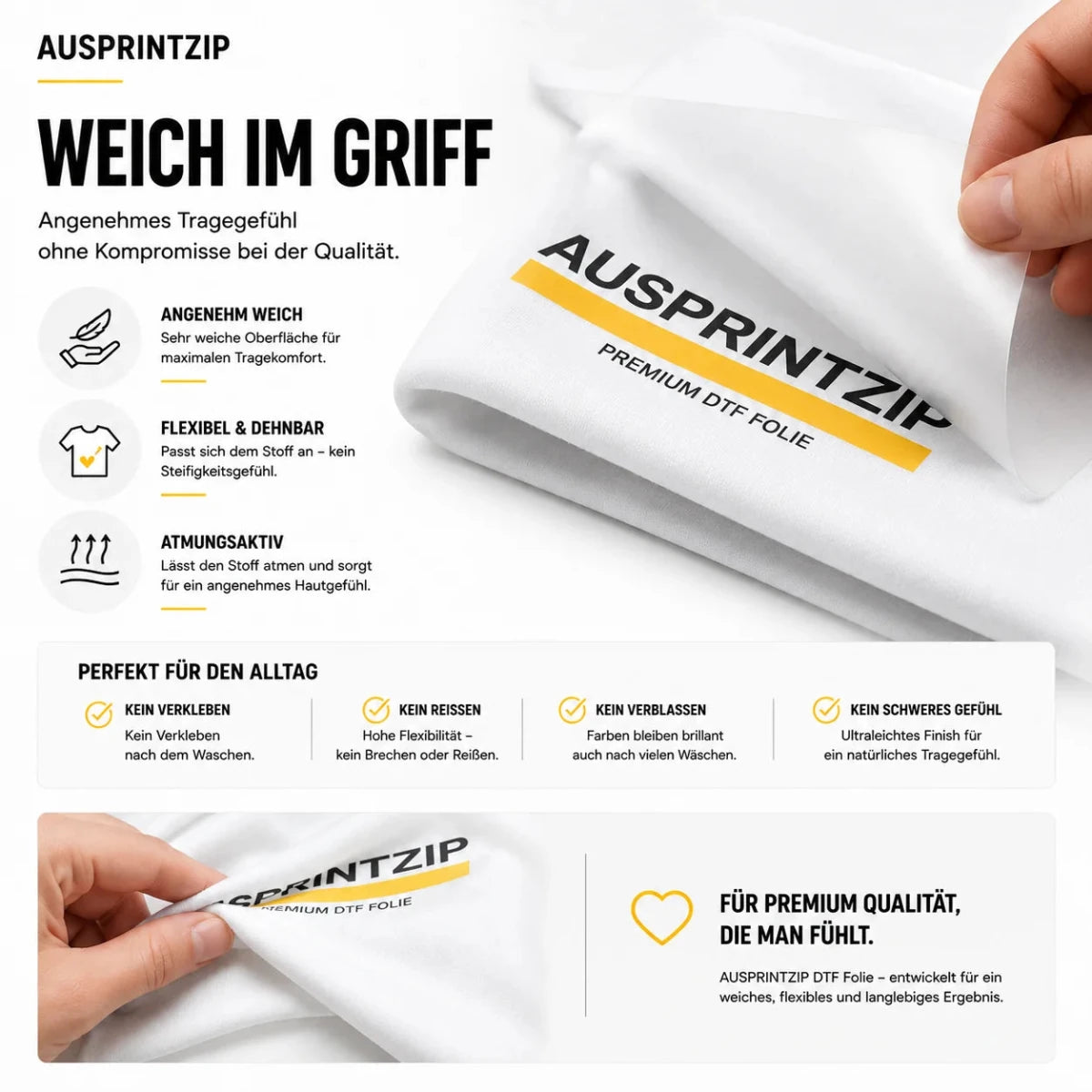Weicher und flexibler DTF-Transfer mit angenehmem Tragegefühl auf Textilien