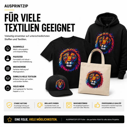 DTF-Transfers für Baumwolle, Polyester, Mischgewebe sowie helle und dunkle Textilien