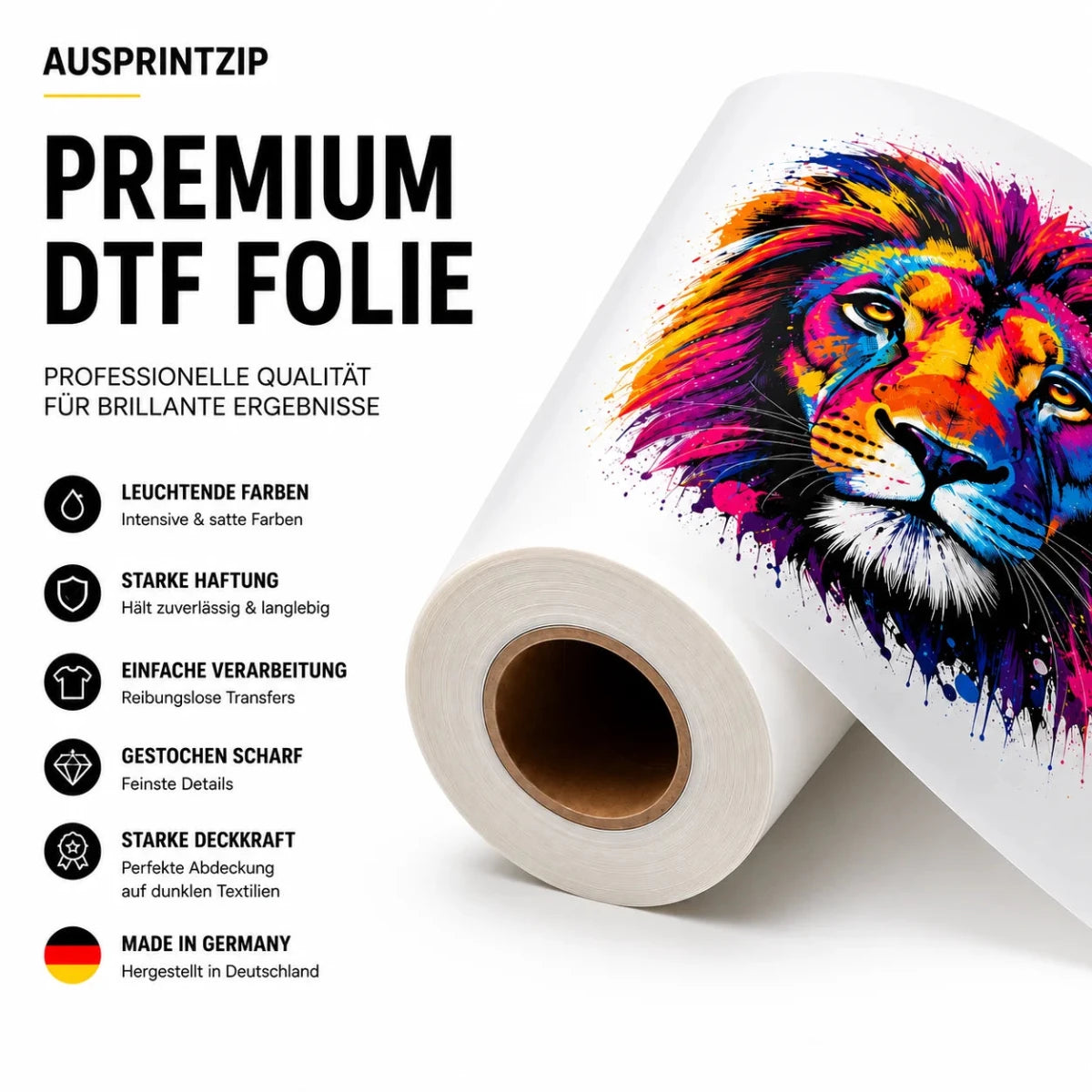 Premium DTF-Folie mit brillanten Farben, starker Haftung und hoher Deckkraft